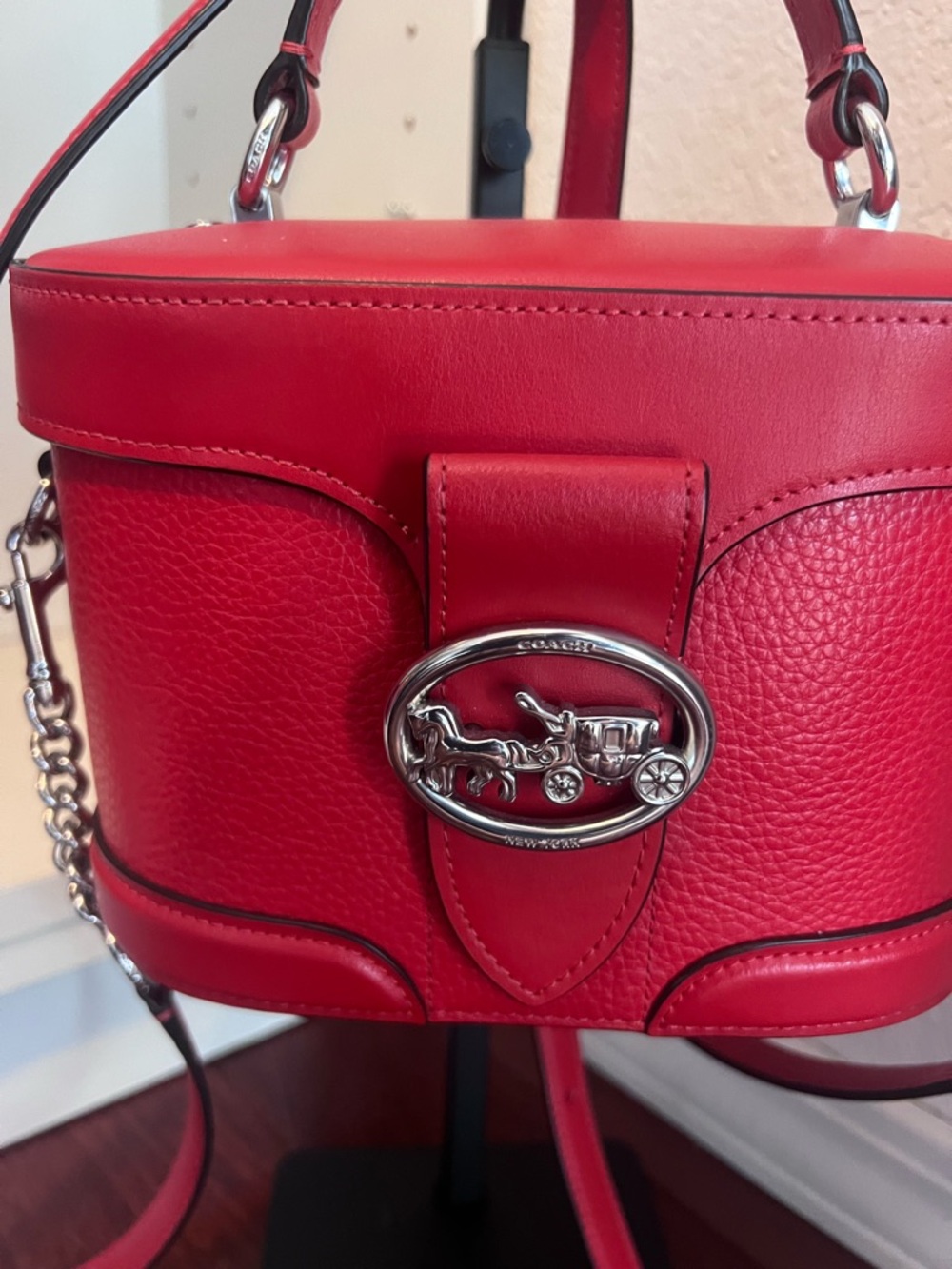 Coach Red Leather Vanity Satchel with Chain Strap - Picture 2 of 6